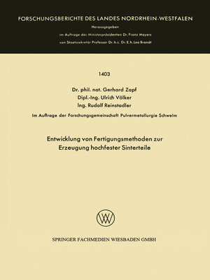 cover image of Entwicklung von Fertigungsmethoden zur Erzeugung hochfester Sinterteile